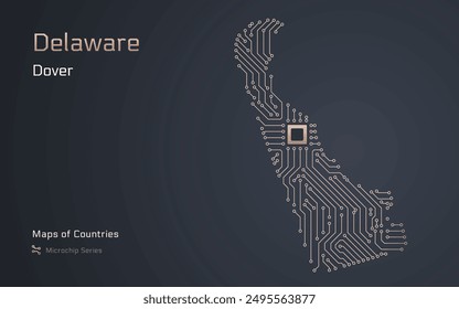 Delaware Map with a capital of Dover Shown in a Microchip Pattern. E-government. United States vector maps. Microchip Series	
