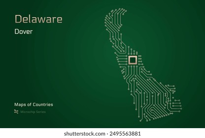 Delaware Map with a capital of Dover Shown in a Microchip Pattern. E-government. United States vector maps. Microchip Series	
