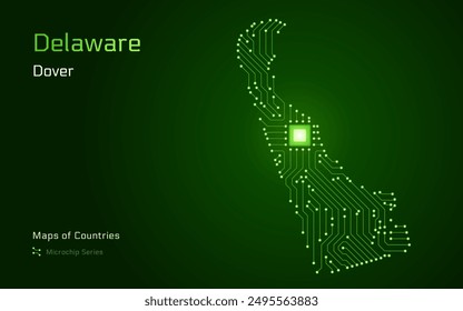 Delaware Map with a capital of Dover Shown in a Microchip Pattern. E-government. United States vector maps. Microchip Series	
