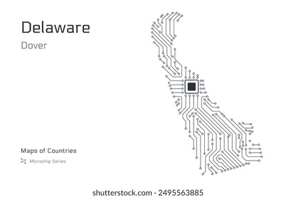 Delaware Map with a capital of Dover Shown in a Microchip Pattern. E-government. United States vector maps. Microchip Series	
