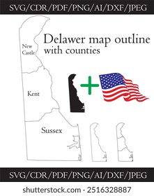 Mapa de Delaware com vetor de condados eps download Delaware state outline graphics silhouette