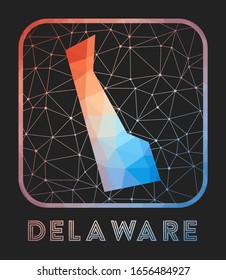 Delaware map design. Vector low poly map of the US state. Delaware icon in geometric style. The US state shape with polygonal gradient and mesh on dark background.