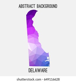 Delaware map in geometric polygonal,mosaic style in violet shades.Abstract tessellation,modern design background,low poly. Vector illustration.
