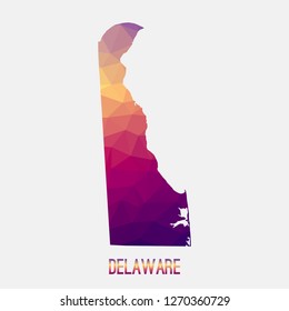 Delaware map in geometric polygonal,mosaic style.Abstract tessellation,modern design background,low poly. Geometric cover, mockup. Vector illustration.