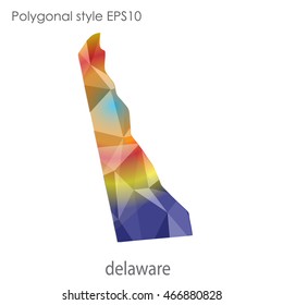 Delaware map in geometric polygonal,mosaic style.Abstract gems triangle,modern design background. Vector illustration EPS10.