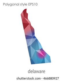 Delaware map in geometric polygonal,mosaic style.Abstract gems triangle,modern design background. Vector illustration EPS10.