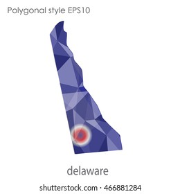 Delaware map in geometric polygonal,mosaic style.Abstract gems triangle,modern design background. Vector illustration EPS10.