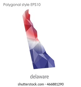 Delaware map in geometric polygonal,mosaic style.Abstract gems triangle,modern design background. Vector illustration EPS10.