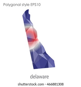 Delaware map in geometric polygonal,mosaic style.Abstract gems triangle,modern design background. Vector illustration EPS10.
