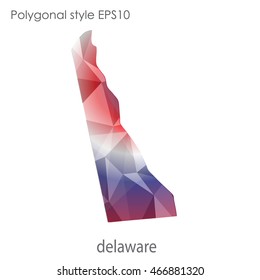 Delaware map in geometric polygonal,mosaic style.Abstract gems triangle,modern design background. Vector illustration EPS10.