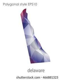 Delaware map in geometric polygonal,mosaic style.Abstract gems triangle,modern design background. Vector illustration EPS10.