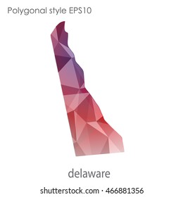 Delaware map in geometric polygonal,mosaic style.Abstract gems triangle,modern design background. Vector illustration EPS10.