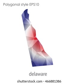 Delaware map in geometric polygonal,mosaic style.Abstract gems triangle,modern design background. Vector illustration EPS10.