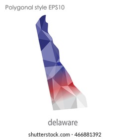 Delaware map in geometric polygonal,mosaic style.Abstract gems triangle,modern design background. Vector illustration EPS10.