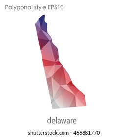 Delaware map in geometric polygonal,mosaic style.Abstract gems triangle,modern design background. Vector illustration EPS10.