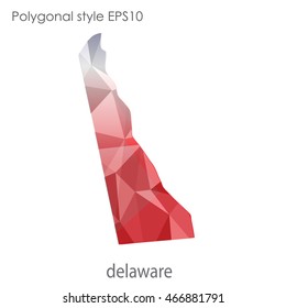 Delaware map in geometric polygonal,mosaic style.Abstract gems triangle,modern design background. Vector illustration EPS10.