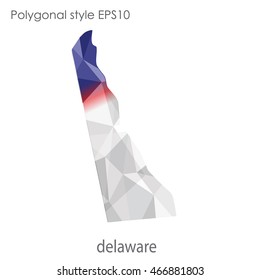 Delaware map in geometric polygonal,mosaic style.Abstract gems triangle,modern design background. Vector illustration EPS10.