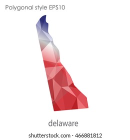 Delaware map in geometric polygonal,mosaic style.Abstract gems triangle,modern design background. Vector illustration EPS10.