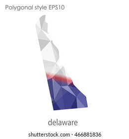 Delaware map in geometric polygonal,mosaic style.Abstract gems triangle,modern design background. Vector illustration EPS10.