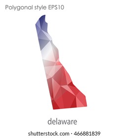 Delaware map in geometric polygonal,mosaic style.Abstract gems triangle,modern design background. Vector illustration EPS10.