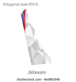 Delaware map in geometric polygonal,mosaic style.Abstract gems triangle,modern design background. Vector illustration EPS10.