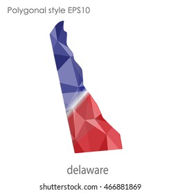 Delaware map in geometric polygonal,mosaic style.Abstract gems triangle,modern design background. Vector illustration EPS10.
