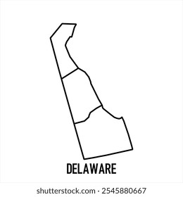 Ícone do mapa de Delaware isolado no fundo branco. Mapa da estrutura de tópicos. Ícone de linha simples. Ilustração vetorial