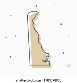 Delaware map icon Memphis style state map thin line style.  infographic icon map with small thin line geometric figures.  Vector illustration linear modern concept