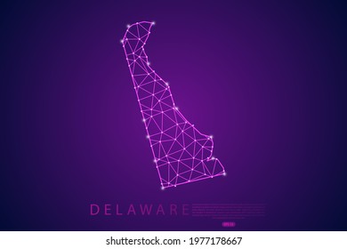 Delaware Map mash line and point scales on purple technology background. Wire Frame 3D mesh polygonal network line, design sphere, dot and structure -  Vector illustration eps 10