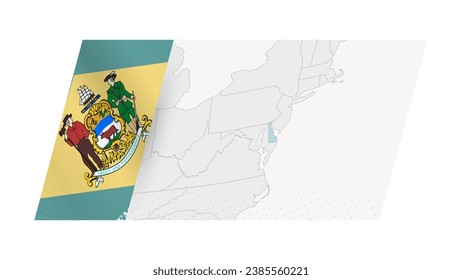 Mapa de Delaware de estilo moderno con bandera de Delaware en el lado izquierdo. Ilustración vectorial de un mapa.