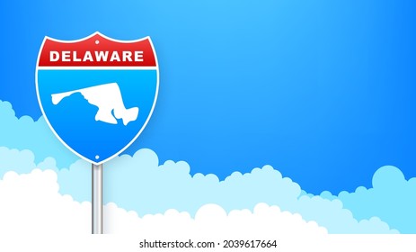 Delaware map on road sign. Welcome to State of Delaware. Vector illustration.