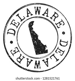 Delaware Map Silhouette Postal Passport Stamp Round Vector Icon Design.