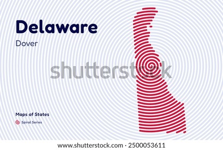 Delaware Map in Spiral Formation: Dover Takes Center Stage. Fingerprint and stripes pattern. American states maps
