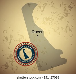 Delaware map with stamp vintage vector background