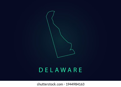 Delaware Map- State of USA Map International vector template with thin black outline or outline graphic sketch style and Green color isolated on dark background - Vector illustration eps 10