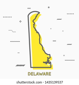 Delaware map in thin line style. Delaware infographic map icon with small geometric figures. Delaware state. Vector illustration modern concept