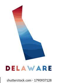 Delaware map. Map of the US state with beautiful geometric waves in red, blue colors. Vivid Delaware shape. Vector illustration.