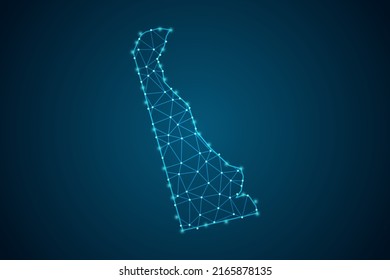 Delaware Map - USA Map mash line and point scales on blue technology background. Wire Frame 3D mesh polygonal network line, design sphere, dot and structure -  Vector illustration eps 10