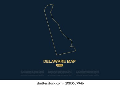 Delaware Map - USA, United States of America Map vector with thin gold outline graphic sketch style isolated on dark background for card design, poster, banner - Vector illustration eps 10