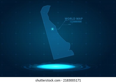 Delaware Map - USA, United States of America Map vector template with Hologram in perspective style and HUD, GUI, UI interface isolated on blue background for design - Vector illustration eps 10