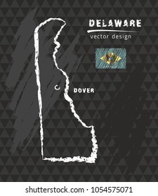 Delaware map, vector pen drawing on black background