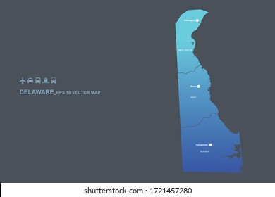 mapa de delaware. mapa vectorial de delaware, Estados Unidos.