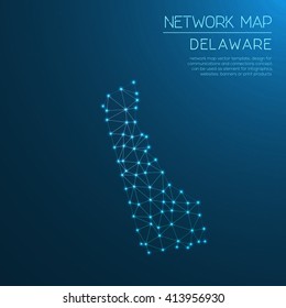 Delaware network map. Abstract polygonal Delaware network map design with glowing dots and lines. Map of Delaware networks. Vector illustration.