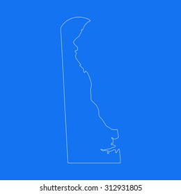 Delaware outline map, stroke. Line style. White and blue. Vector EPS8