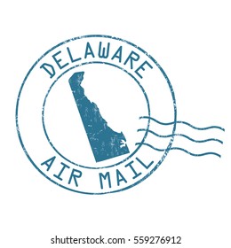 Delaware post office, air mail, grunge rubber stamp on white background, vector illustration