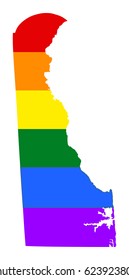 Delaware pride gay vector map with rainbow flag colors. United States of America. 