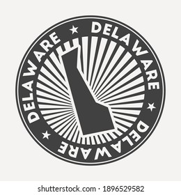Delaware round logo. Vintage travel badge with the circular name and map of US state, vector illustration. Can be used as insignia, logotype, label, sticker or badge of Delaware.