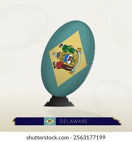 Delaware Rugby Ball on Rugby Kicking Tees with Modern Design. Illustration perfect for sports, national pride, and rugby-related projects.