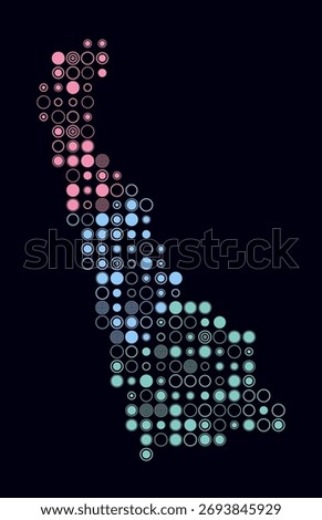 Delaware, shape of the state build of colored cells. Digital style map of the Delaware on dark background. Large size circle blocks. Plain vector illustration.