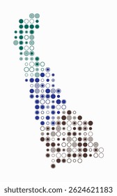 Delaware, forma do estado de construção de células coloridas. Mapa de estilo digital do Delaware em fundo branco. Blocos circulares de tamanho grande. Bela ilustração vetorial.
